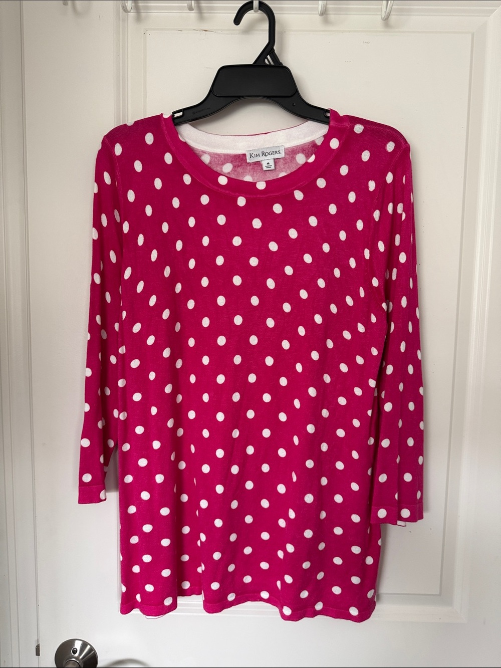 Kim Rogers Hot Pink Polka Dot 3/4 Sleeve Top